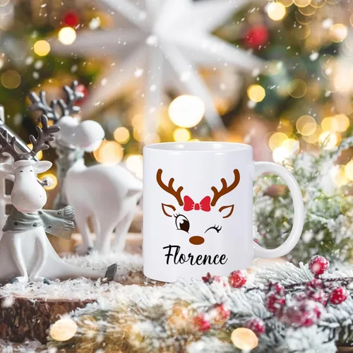 Vista 2 de Tazas de Navidad personalizadas, taza de café de Navidad con renos y nombre, regalos de Navidad para niños, niñas, niños, taza de chocolate caliente