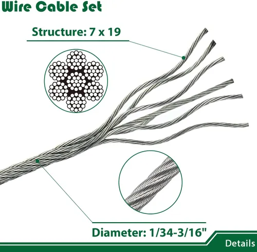 Vista 3 de Kit de accesorios para toldo con cable de cable de 1 pie para instalación de sombrilla triangular rectangular, cables recubiertos de acero