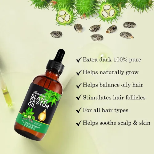 Vista 4 de NIFEISHI Aceite de ricino negro jamaicano orgánico prensado en frío botella de vidrio, 4.04 fl oz
