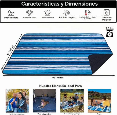 Vista 2 de BRAWNTIDE Manta grande impermeable para exteriores, forro polar extragrueso, cálida, resistente al viento, a prueba de arena, acolchada, 82 x 55