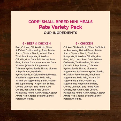 Vista 6 de Wellness CORE - Paquete variado de mini comidas en paté para razas pequeñas, comida húmeda para perros adultos, sin granos, natural, 3 onzas