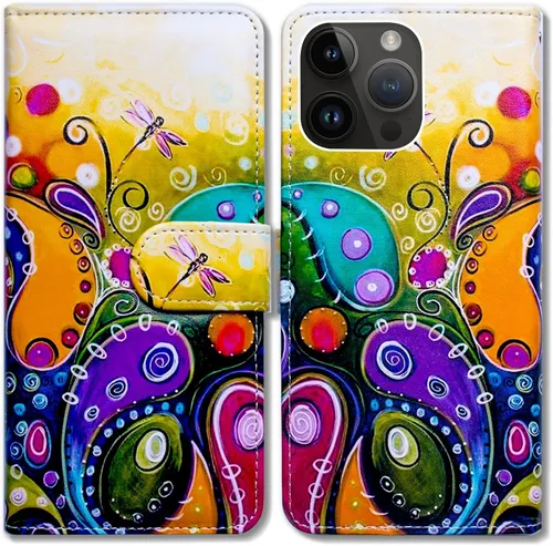 Vista 11 de Bcov Funda para iPhone 15 Pro Max, funda de piel con tapa y soporte para tarjeta y soporte para iPhone 15 Pro Max