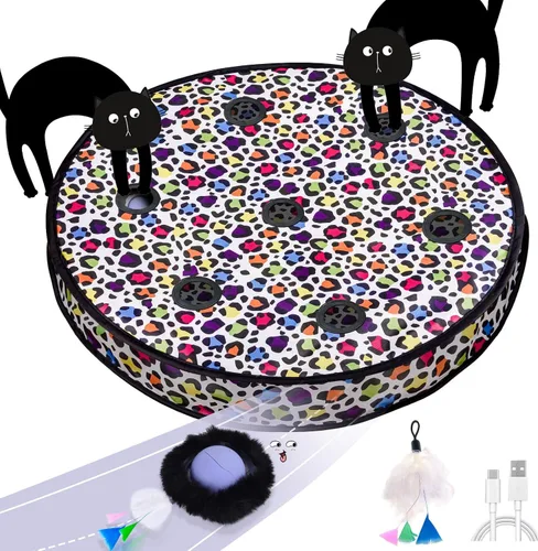 Vista 12 de ORSDA Juguetes para Gatos de Interior, Bola en Movimiento Activada Interactiva en Alfombrilla de 7 Agujeros, Bola Automática de Rápido Rodamiento