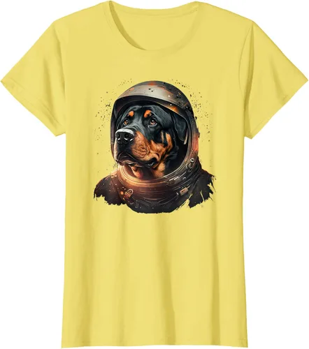 Vista 70 de Divertida camiseta Rottweiler con diseño de astronauta rottweiler en galaxia espacial, Negro