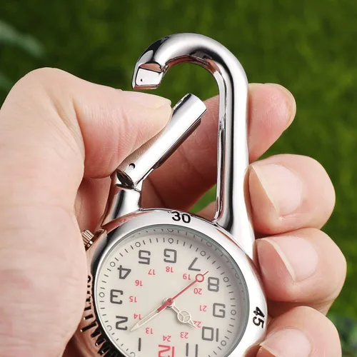 Vista 4 de Reloj de pulsera con clip, reloj de aleación con luz nocturna, ideal para médicos, enfermeras, escalada, montañismo (blanco)