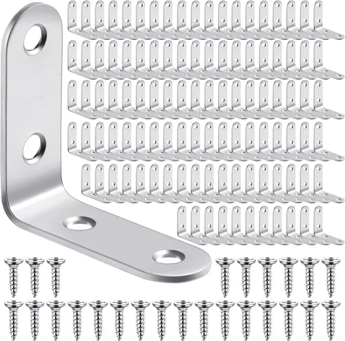 Vista 8 de Pelopy 100 soportes en forma de L de acero inoxidable de 90 grados, soporte de ángulo recto resistente para muebles de madera, silla, cajón