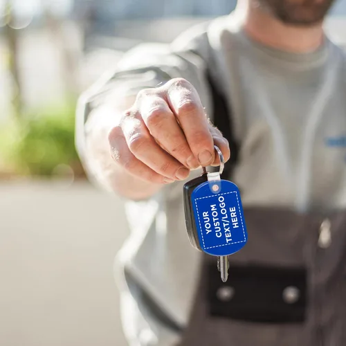 Vista 7 de DISCOUNT PROMOS Etiqueta Llavero de plástico blando - Llavero pequeño para mantenerse organizado - Llavero de goma, - Personalizado Azul
