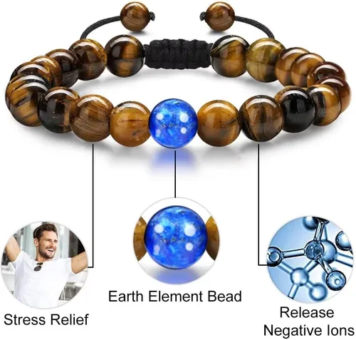 Vista 5 de Pulseras del zodiaco para hombres y mujeres, hechas a mano de 0.315 in de ojo de tigre natural y piedra de ágata mate para hombre, pulseras