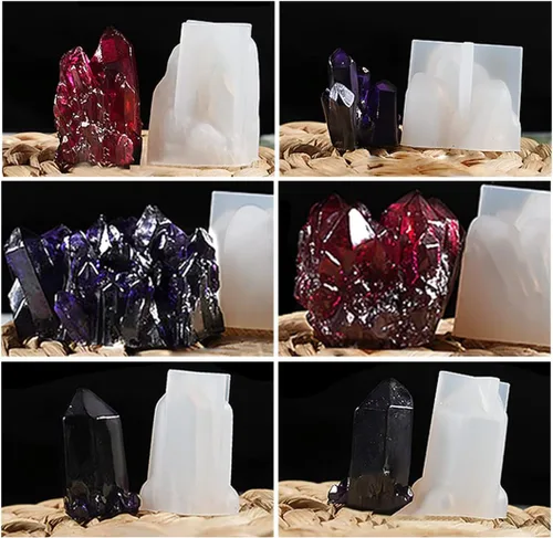 Vista 3 de Juego de 6 moldes de resina de cristal, molde de roca de cuarzo, molde de racimo de cristal epoxi, molde de silicona para drusa, arcilla polimérica