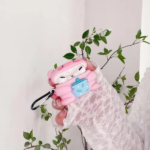 Vista 6 de Bonita funda para AirPods Pro, bonita funda de dibujos animados 3D Kawaii para Airpods Pro, divertidas fundas de silicona de anime para AirPods Pro
