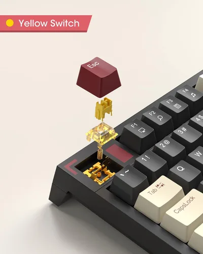 Vista 3 de Teclado mecánico compacto 80% para juegos, teclado tkl con cable con interruptores amarillos, teclado ergonómico de estilo retro