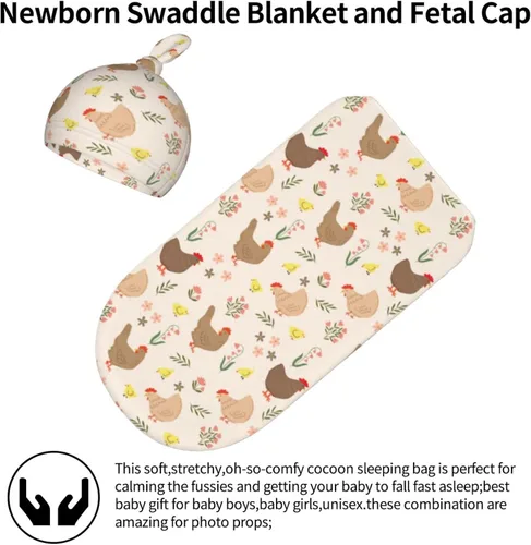 Vista 7 de Manta con estampado de pollo lindo con sombrero y lazo, saco de dormir de gallo, saco de envolver regalo de ducha, artículos divertidos para bebés