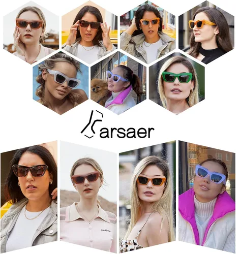 Vista 6 de Karsaer Vision Retro Vintage Cateye - Gafas de sol cuadradas con marco de plástico