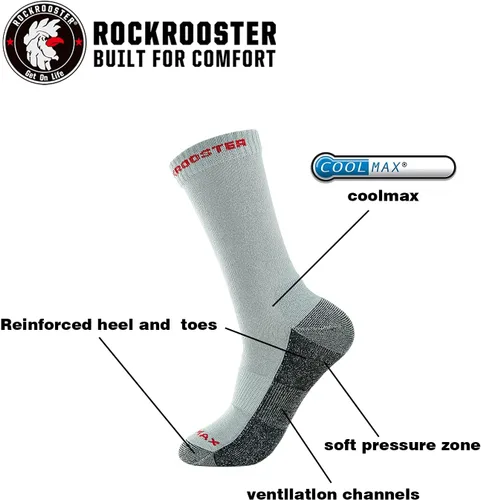 Vista 3 de ROCKROOSTER COOLMAX - Calcetines deportivos con control de humedad, duraderos y transpirables (paquete de 9)