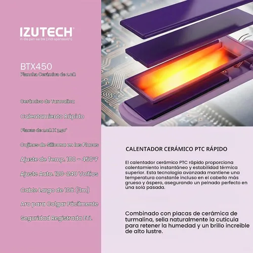 Vista 4 de IZUTECH BTX450 One Inch Styler Algodón Rosa