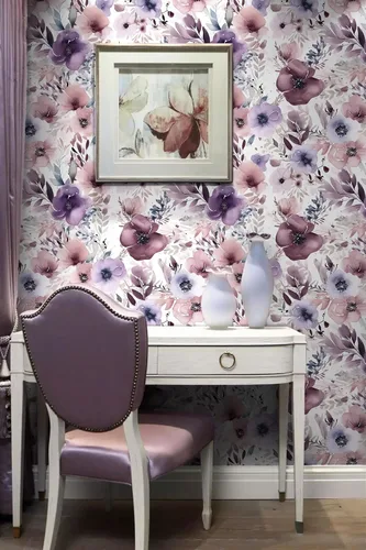Vista 6 de HAOKHOME Papel tapiz floral para despegar y pegar, papel de pared extraíble, papel de vinilo color malva/púrpura/blanco para pegar en la pared