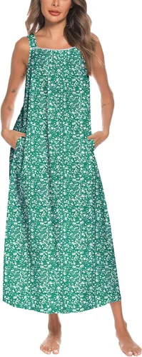 Vista 32 de YOZLY Camisones de algodón para mujer con bordado, sin mangas, con bolsillos S-XXXL