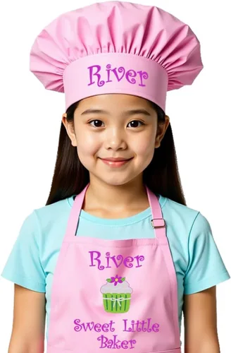 Vista 11 de Delantal bordado personalizado y sombrero de chef para niños y niñas, regalo divertido en la cocina (añade un juego de nombre, largo con sombrero)