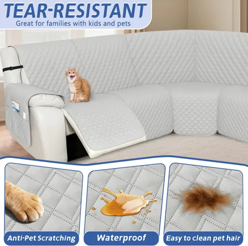 Vista 5 de Arfntevss Fundas de sofá seccional reclinable 100% impermeables en forma de L, funda de sofá para sofá seccional reclinable en forma de L, juego