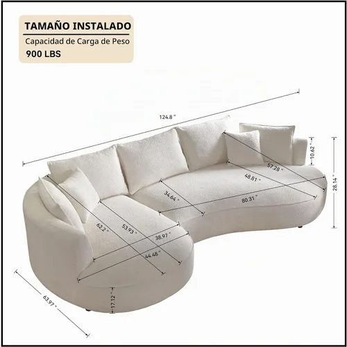 Vista 2 de Sofá curvado de tela Boucle de 124.8 pulgadas, sofá tapizado contemporáneo seccional de 4 asientos para sala de estar y oficina, diván izquierdo