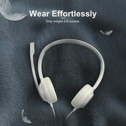 Vista 2 de NUBWO HW02 Auriculares USB para computadora con micrófono de chat transparente, auriculares ligeros con cable para equipos MS, Skype, seminarios
