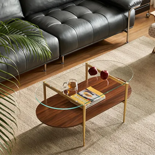 Vista 15 de Saint Mossi - Mesa de café moderna para sala de estar, mesa de café redonda de mediados de siglo, mesa central de 2 niveles para espacios pequeños
