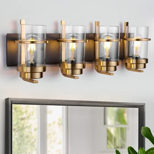 Vista 10 de Apliques de pared de color negro mate y latón, moderna lámpara de pared interior para chimenea, lámpara de pared de granja para baño, pasillos Negro