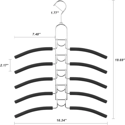 Vista 7 de Mastom Perchas de ropa que ahorran espacio, percha de metal multicapa, paquete de 2 perchas 5 en 1 que ahorran espacio, colgador acolchado de espuma