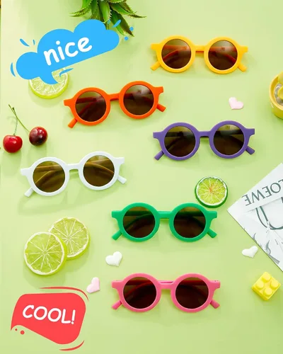 Vista 4 de Flutesan 24 pares de lentes de sol redondos para niños, lindos lentes de sol circulares retro para niños y niñas, niños pequeños al aire libre UV