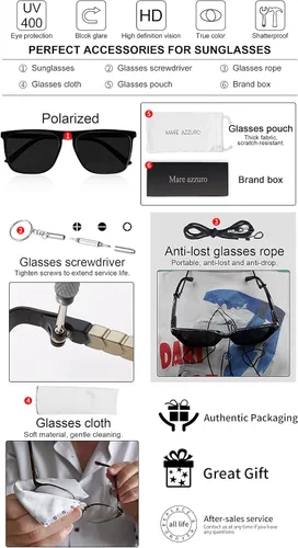 Vista 6 de MARE AZZURO Gafas de sol polarizadas de gran tamaño para mujeres y hombres, para conducir, pesca, deportes, protección UV400, para fiesta, playa, sol