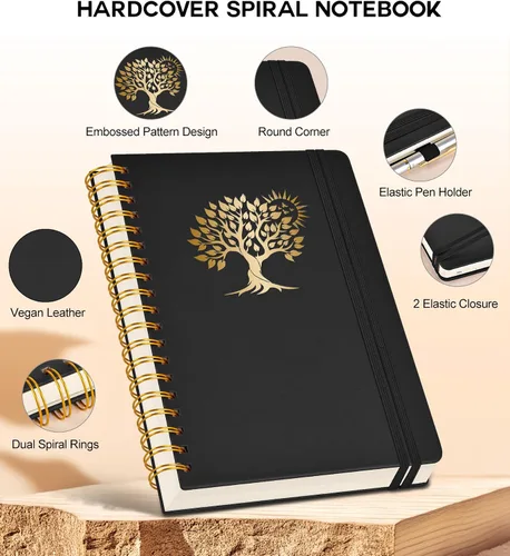 Vista 3 de Cuaderno grande en espiral para mujeres y hombres, 300 páginas rayadas numeradas, con rayas universitarias, cuaderno encuadernado en espiral de tapa