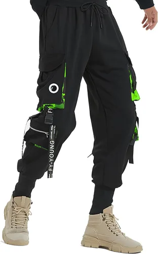 Vista 3 de Hello MrLin Pantalones deportivos para hombre, estilo punk, cargo, holgados, para hip hop, pantalones de harén, pantalones tácticos para atletismo