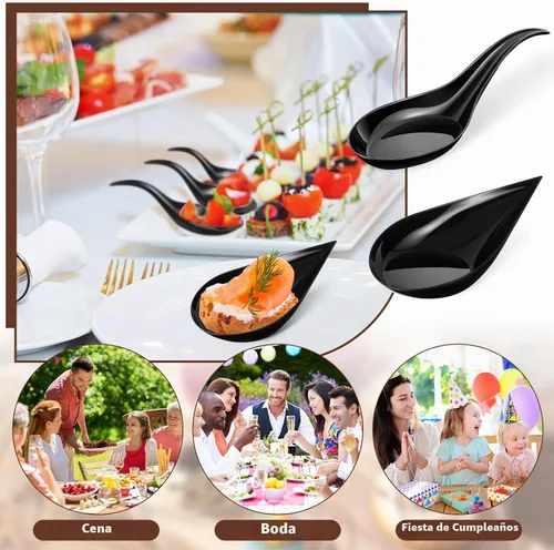 Vista 6 de Tessco - 400 mini cucharas de plástico para aperitivos de 4 pulgadas, platos desechables de degustación, cucharas de sopa asiática para salsas