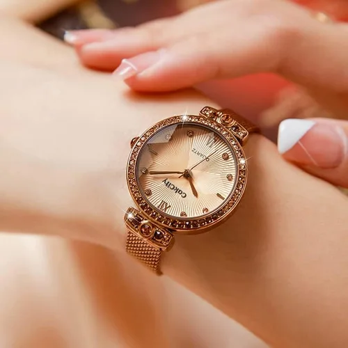 Vista 3 de CakCity Reloj de pulsera analógico de lujo para mujer diseño de cielo estrellado con correa de malla de acero inoxidable