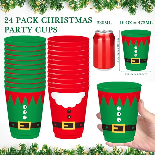 Vista 2 de Nuenen 24 vasos de Navidad reutilizables de 16 onzas para chocolate caliente, café, cerveza, helado, invierno, fiesta de Navidad, suministros