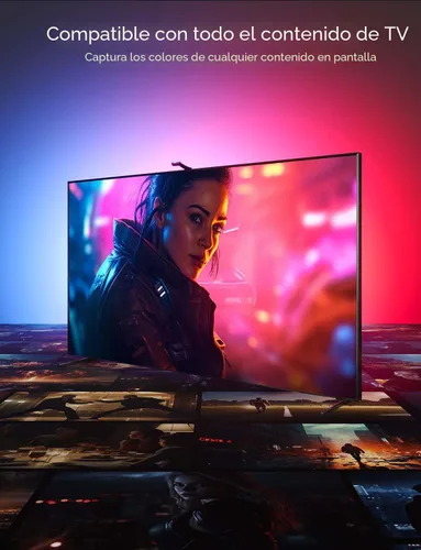 Vista 4 de Govee Envisual - Retroiluminación LED T2 para TV con cámaras duales, tira de luces LED RGBIC Wi-Fi de 11.8 pies para televisores de 55 a 65