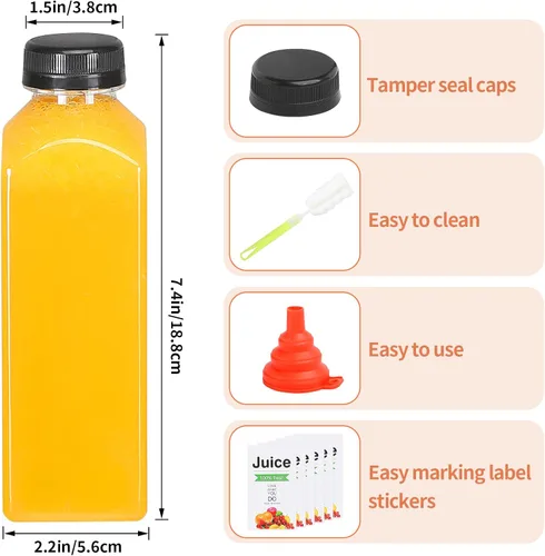 Vista 2 de 24 botellas de plástico de 16 onzas con tapas, botellas de jugo con tapas, recipientes reutilizables y claros para bebidas como leche, batidos, jugo