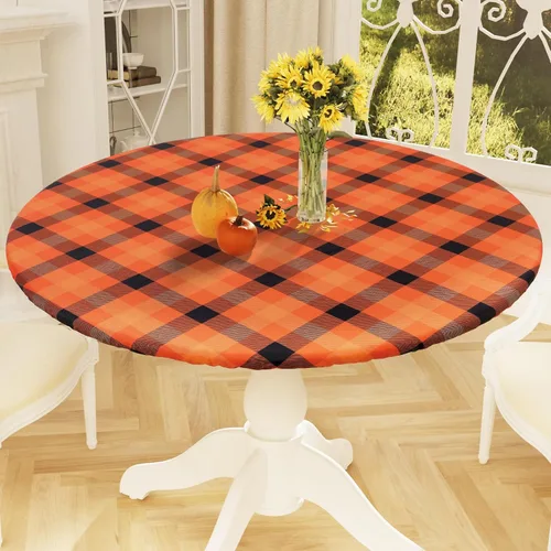 Vista 32 de Smiry - Mantel redondo de picnic de vinilo elástico impermeable con respaldo de franela, mantel de vinilo ajustable para mesas de 31-35 pulgadas