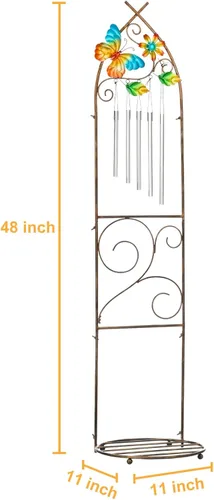 Vista 3 de Enrejado de jardín con soportes para plantas, enrejado desmontable de metal de 48 pulgadas para maceta con diseño de mariposa con campanillas