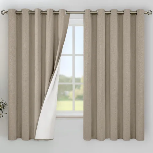 Vista 19 de YoungsTex - Cortinas 100% opacas para dormitorio, con aislamiento térmico y ojales, cortinas oscuras negras con capa pesada para ventana de sala