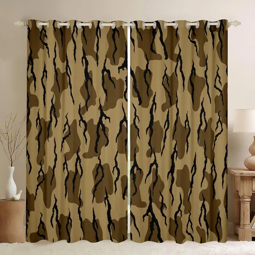 Vista 7 de Cortinas de camuflaje rústicas de camuflaje para dormitorio, sala de estar, decoración de cabaña, caza, ejército, negro, verde, aislamiento térmico
