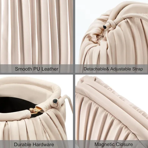 Vista 4 de NIUEIMEE ZHOU Bolso de mano fruncido para mujer, de piel sintética, bolso de mano, bolso de mano retro, bolso cruzado