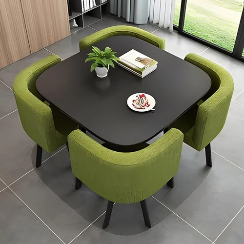 Vista 10 de Juego de mesa de comedor cuadrada con sillas, mesa de cocina compacta y 4 sillas, mesa de conferencias moderna con sillas, mesa de recepción
