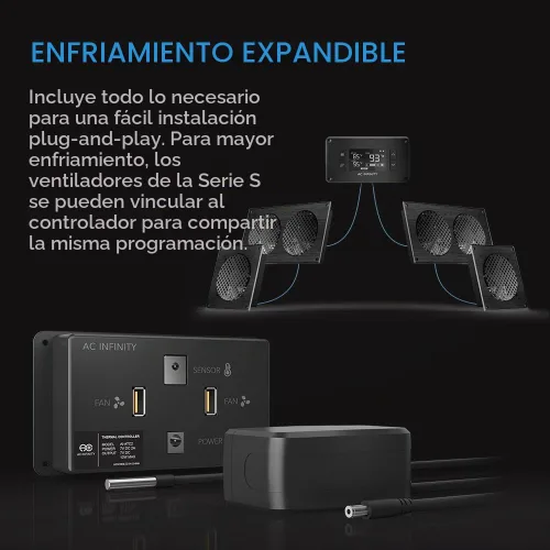 Vista 5 de AC Infinity AIRPLATE T7 sistema de refrigeración silencioso con termostato para sistemas de Home Theater