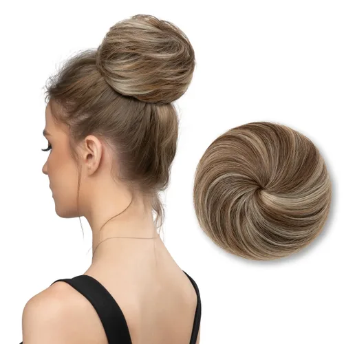 Vista 12 de SARLA Extensiones de moño de pelo falso para mujer, sintético, recogido, con cordón, moño de ballet, piezas de cabello color castaño medio Castaño