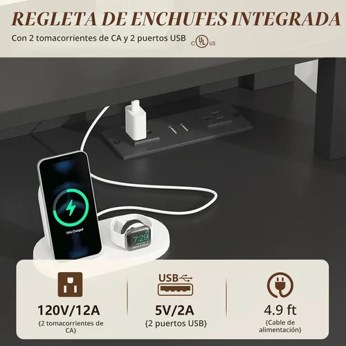 Vista 6 de YOMILUVE Escritorio para computadora de granja con cajones, escritorio pequeño para computadora de 47 pulgadas con tomas de corriente, escritorio