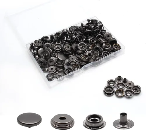 Vista 4 de Biaungdo Juego de 50 cierres a presión, botones de presión de metal resistente de 0.59 pulgadas, remaches de cuero de lona para barco marino, negro