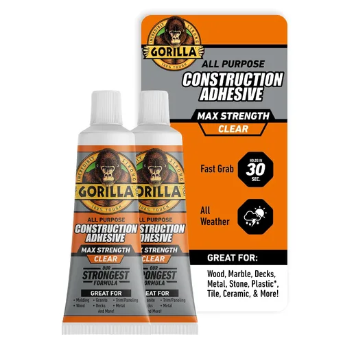 Vista 11 de Gorilla Max Strength - Adhesivo transparente para construcción, tubo de compresión de 2.5 onzas, transparente, (paquete de 1)