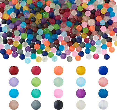 Vista 22 de Craftdady - 500 piezas de cuentas de vidrio redondas de 4 mm esmeriladas transparentes con cristal mate. Cuentas de vidrio esféricas pequeñas y 20