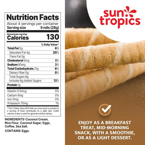 Vista 2 de Sun Tropics CocoRolls - Oblea enrollada de expreso, sin gluten, sin lácteos, hecha con crema de coco pura, 6